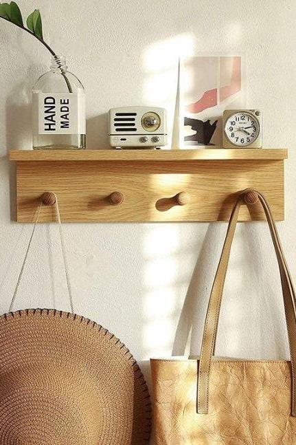 Simplicity Storage Desk Living Room Wall Hook,wood Color Clothes Hanging,creative Hook,entryway Hooks,bedroom Wall Rack,room Decoration,wood