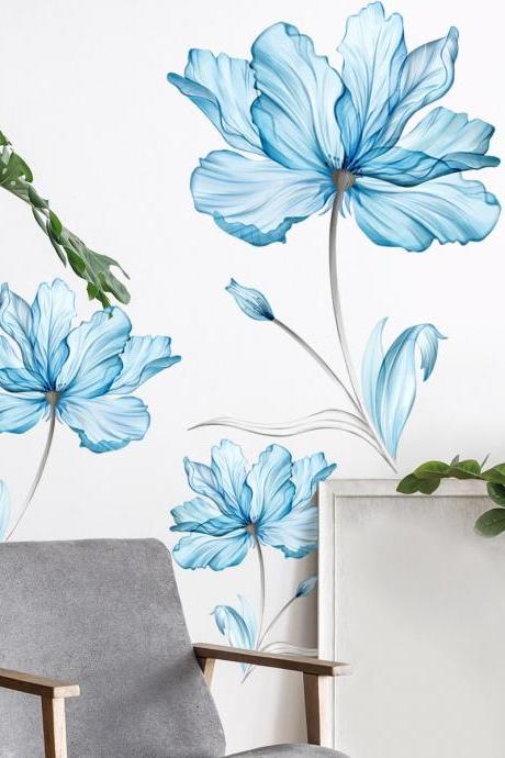 Light Blue Floral Blossom Wall Sticker - Floral Blossom Decor - Natural Planting Vinyl Home Decor - Peel And Stick Wall Sticker