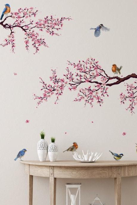 Branch Bird Petals Wall Sticker - Colorful Decor - Natural Planting Vinyl Home Decor - Peel And Stick Wall Sticker3