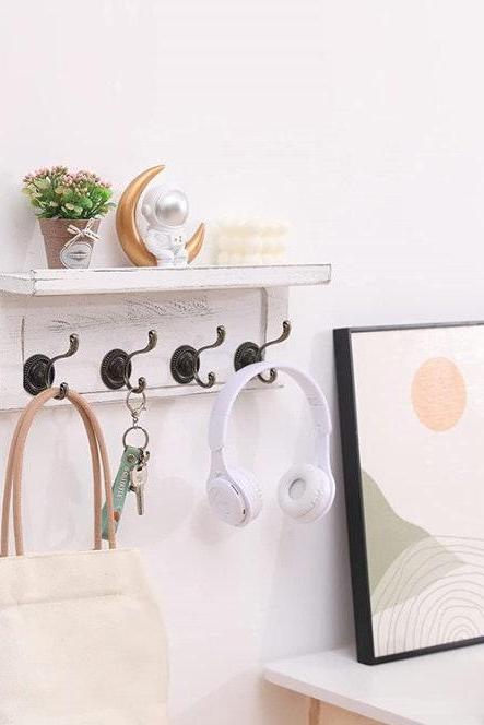 Storage Rack Bilayer Wall Hook,white Simplicity Living Room Clothes Hanging,creative Hook,entryway Hooks,bedroom Wall Rack, Room Decoration