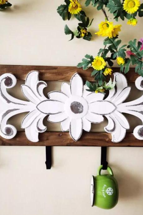 Flower Living Room Wall Hook,white Simplicity Clothes Hanging,creative Hook,entryway Hooks,bedroom Wall Rack, Room Decoration,wood Hanger