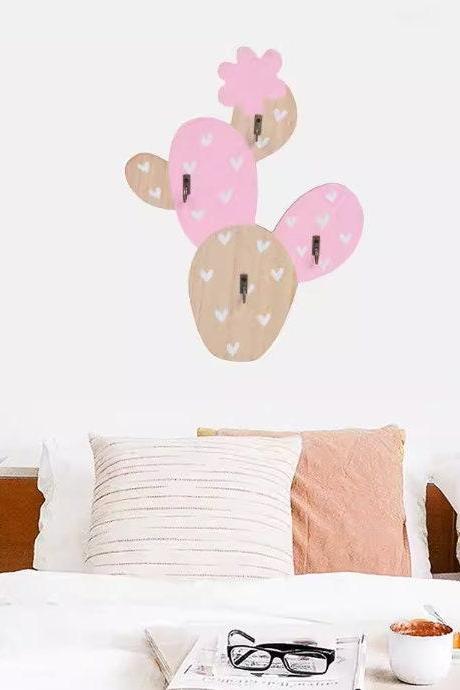 Pink Cactus Children's Room Clothes Hanging,creative Hook,entryway Hooks,bedroom Wall Rack, Room Decoration, Storage Rack,wood